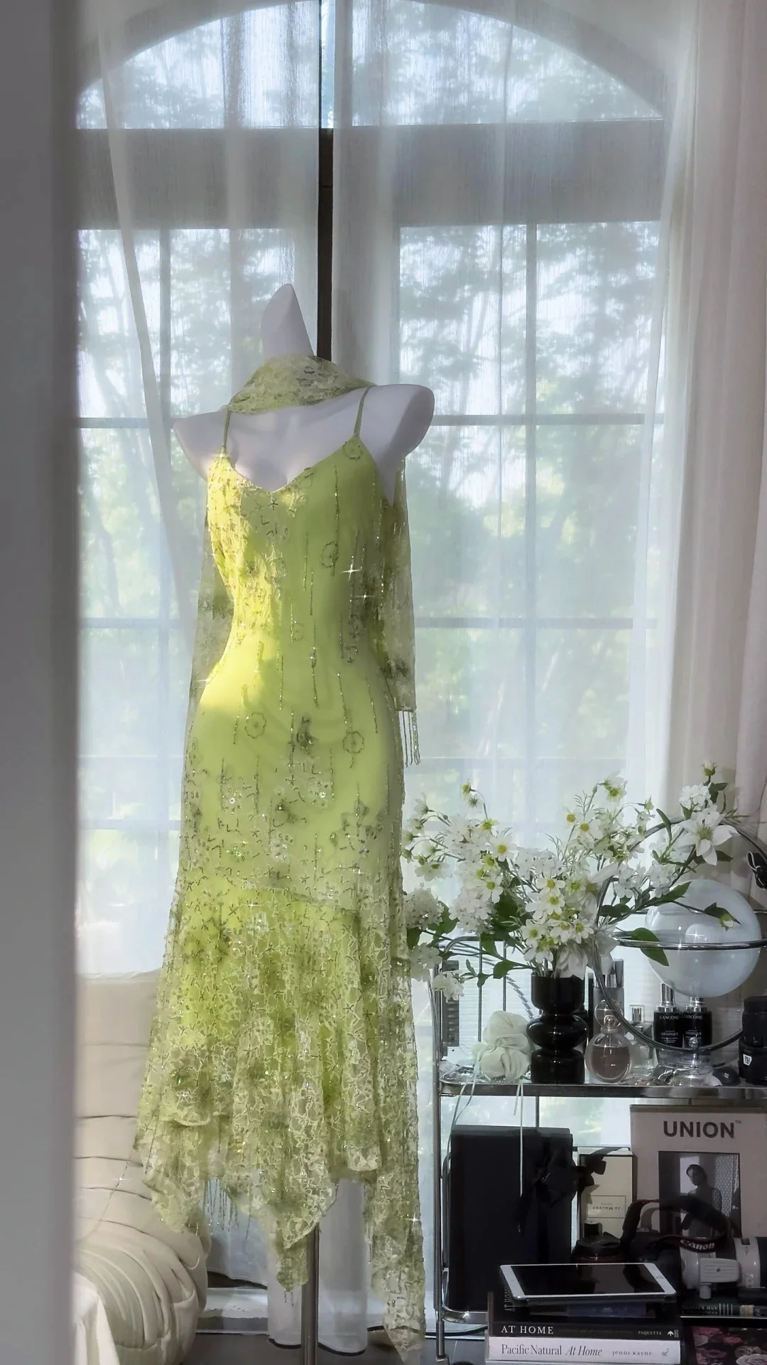 Shiny Green Beaded Straps Chiffon Irregular Skirt Prom Dress P3259 - Image 4