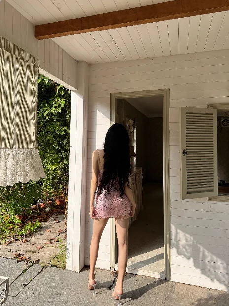 Shiny Pink Sequined Suspender Tube Top Hip 17th Birthday Homecoming Dress P3899 - Image 4