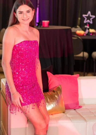 Shiny Pink Sequined Tassel Tube Top Slim Fit 17th Birthday Homecoming Dress P3877 - Image 5