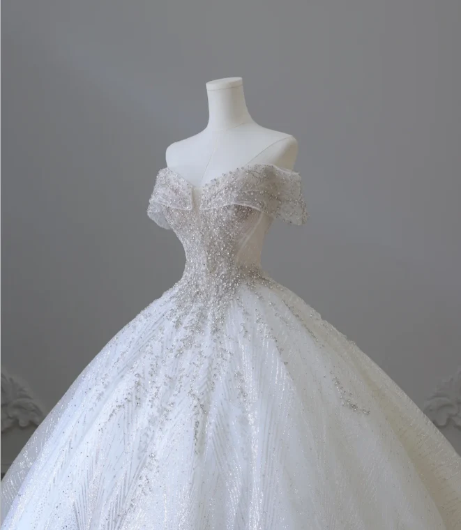 Shiny Rhinestone One-Shoulder A-Line Floor-Length Tulle Wedding Dress P2583 - Image 4