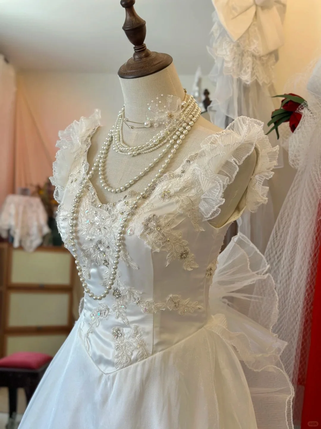 Shoulder Princess Bow Tulle Floor-Length Wedding Dress P2951 - Image 3