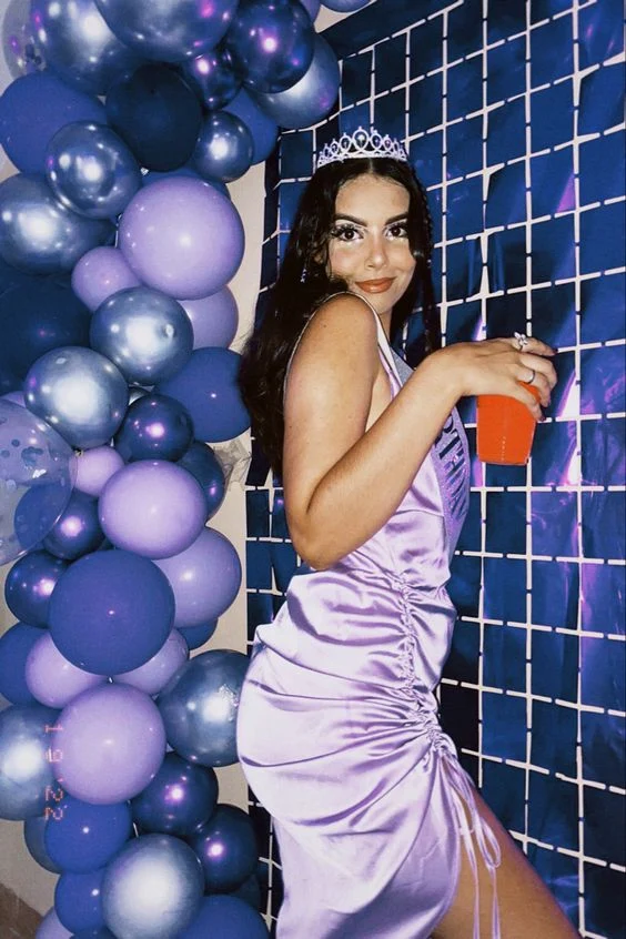 Simple 17th Birthday Dresses Tight Lilac Silk Satin Birthday Outfits P323 - Image 4