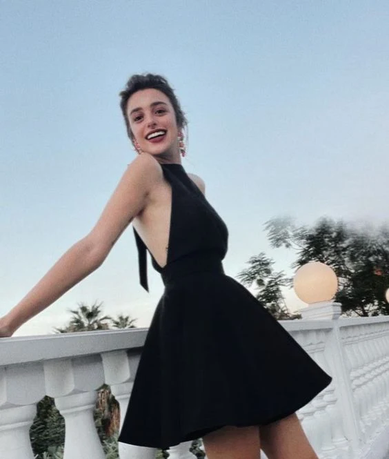 simple a line black halter homecoming dress 18th birthday outfits P2170 - Image 2