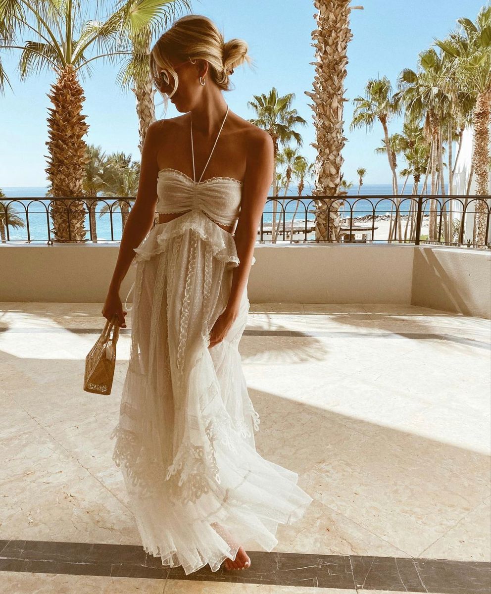 Simple A Line Halter Tulle Champagne Long Prom Dresses P1797 - Image 4