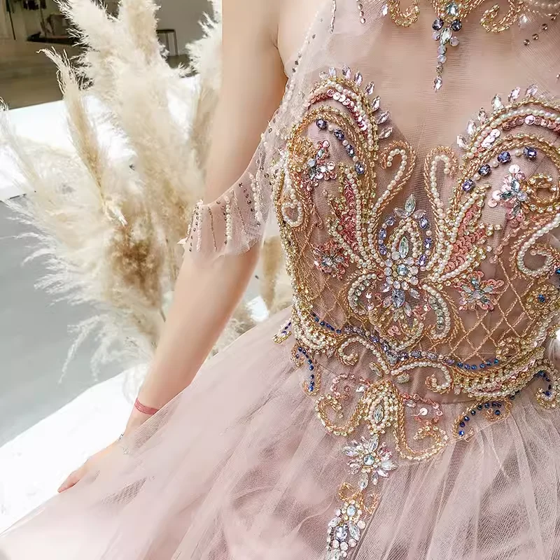 Simple A Line Pink Tulle Prom Dresses Evening Dress P2152 - Image 3