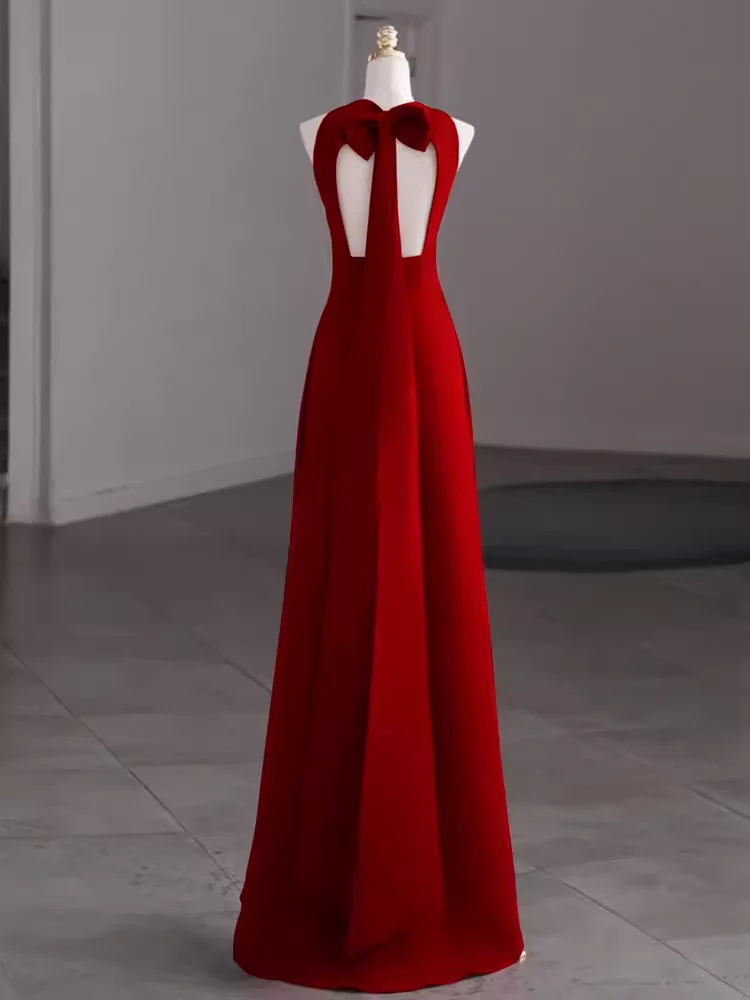 Simple A Line Red Floor Length Open Back Prom Dress P1704 - Image 3