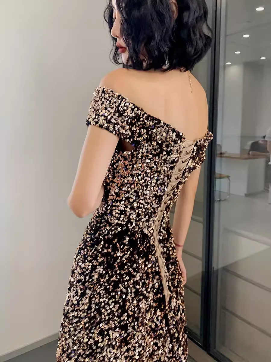 Simple A line Sequin Prom Dresses Evening Dress P2063 - Image 4