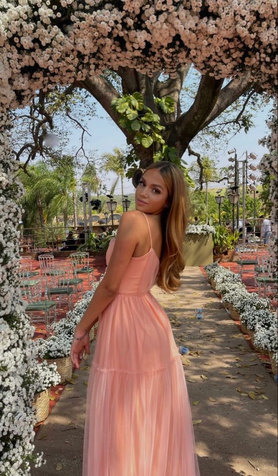 Simple A line Spaghetti Straps Blush Pink Long Prom Dress P1639 - Image 2