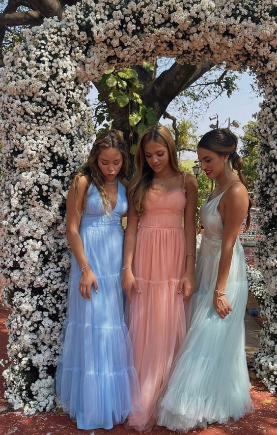 Simple A line Spaghetti Straps Blush Pink Long Prom Dress P1639 - Image 3