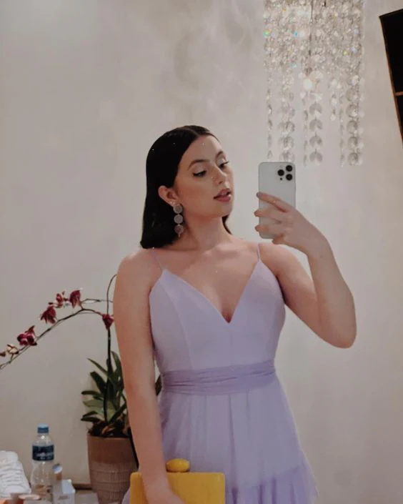 Simple A line Spaghetti Straps Lilac Long Prom Dress P1637 - Image 3