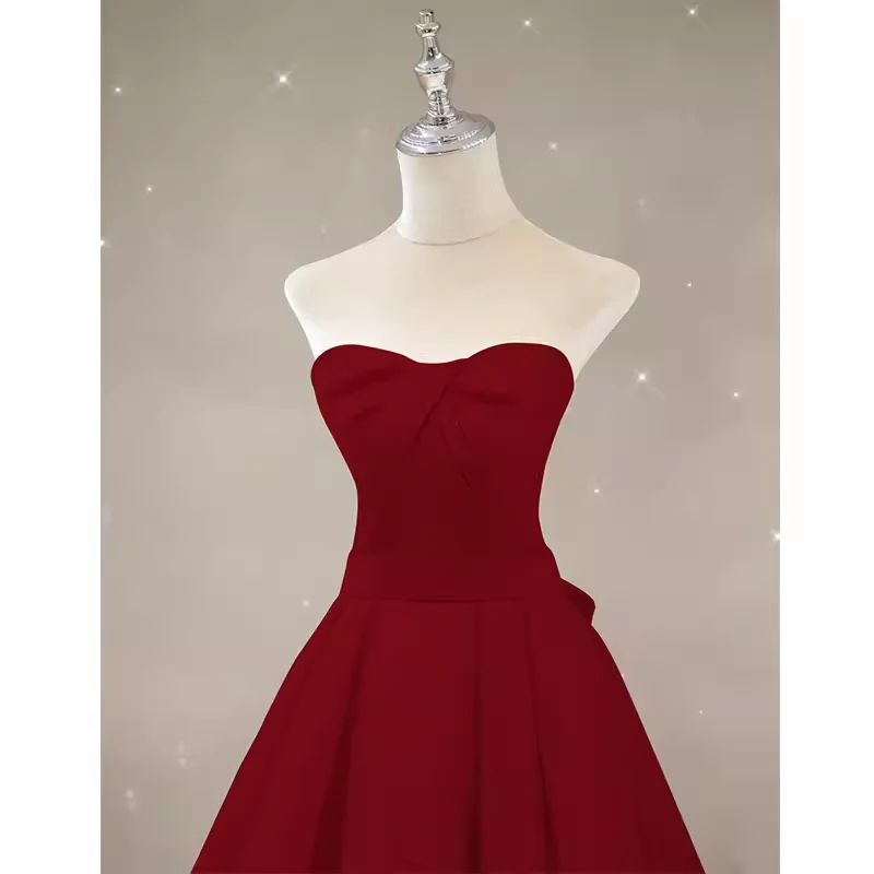 Simple A line Strapless Long Red Prom Dress Evening Dress P1363 - Image 2