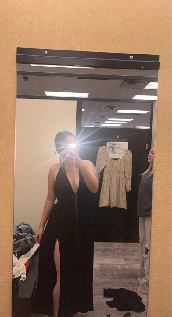 Simple A line Straps Black Long Prom Dress P1665