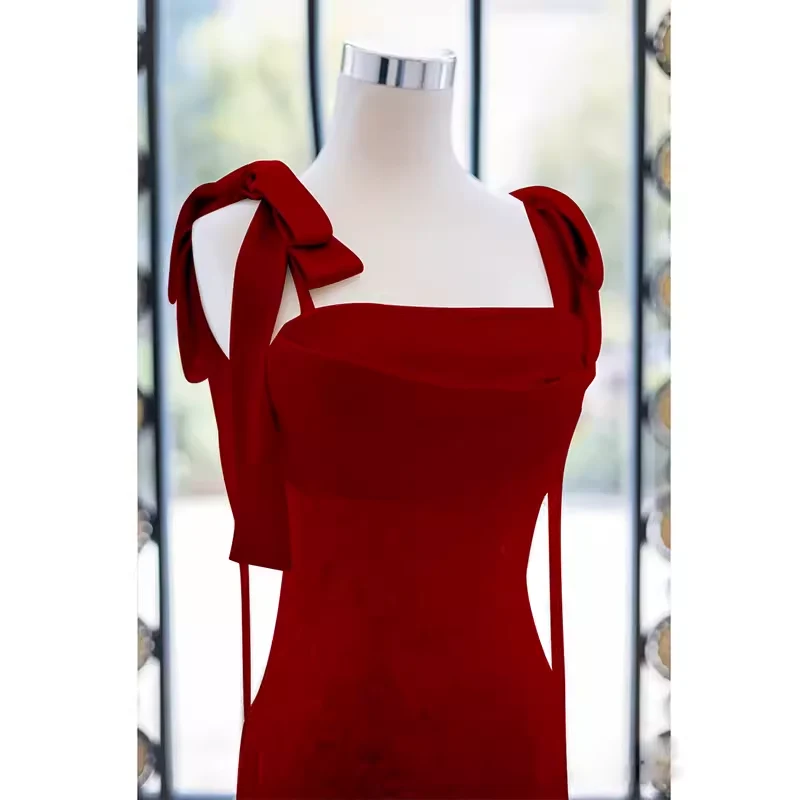 Simple A line Straps Long Red Prom Dress Evening Dress P1362 - Image 3