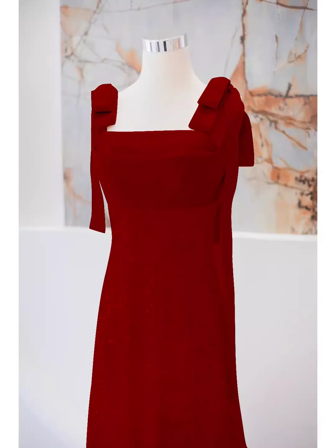 Simple A line Straps Long Red Prom Dress Evening Dress P1362 - Image 4