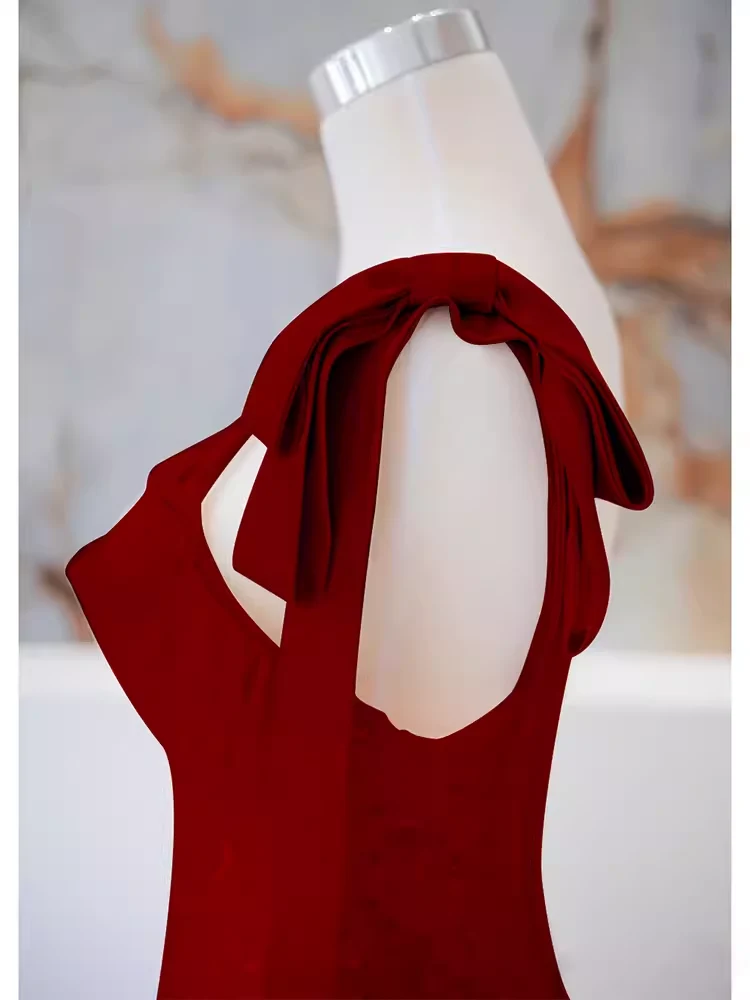 Simple A line Straps Long Red Prom Dress Evening Dress P1362 - Image 5