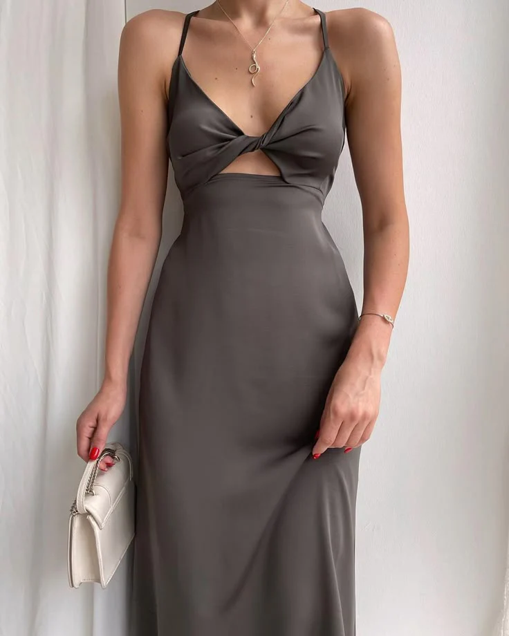 Simple A Line Straps Long Slit Dark Blue Prom Dresses P1249 - Image 4