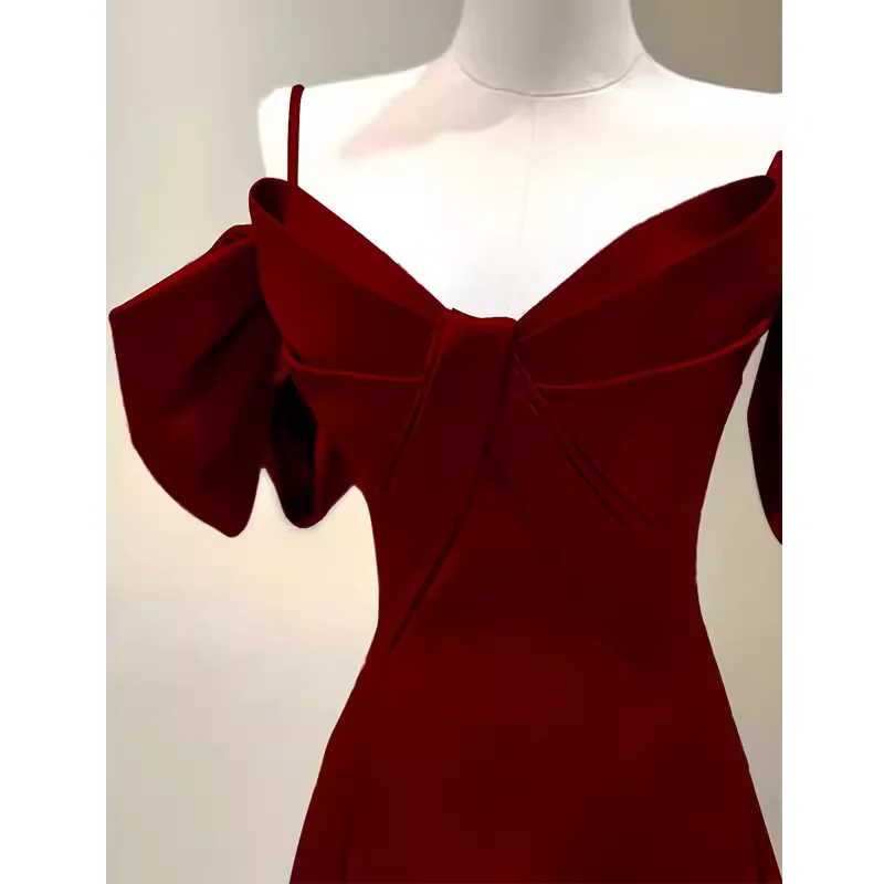 Simple A line Straps Red Satin Long Prom Dresses P1017 - Image 5