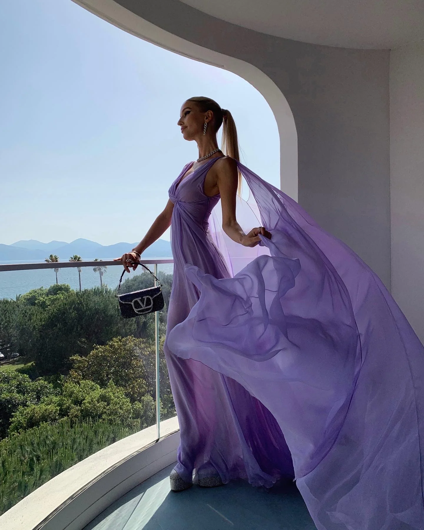 Simple A Line V Neckline Lilac Long Chiffon Prom Dresses P1791 - Image 4