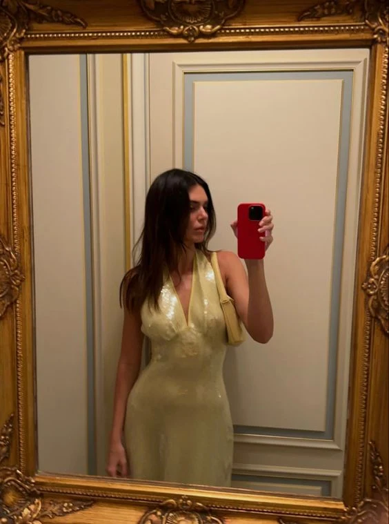 Simple A Line V neckline Yellow Sequin Prom Dresses P1799 - Image 2