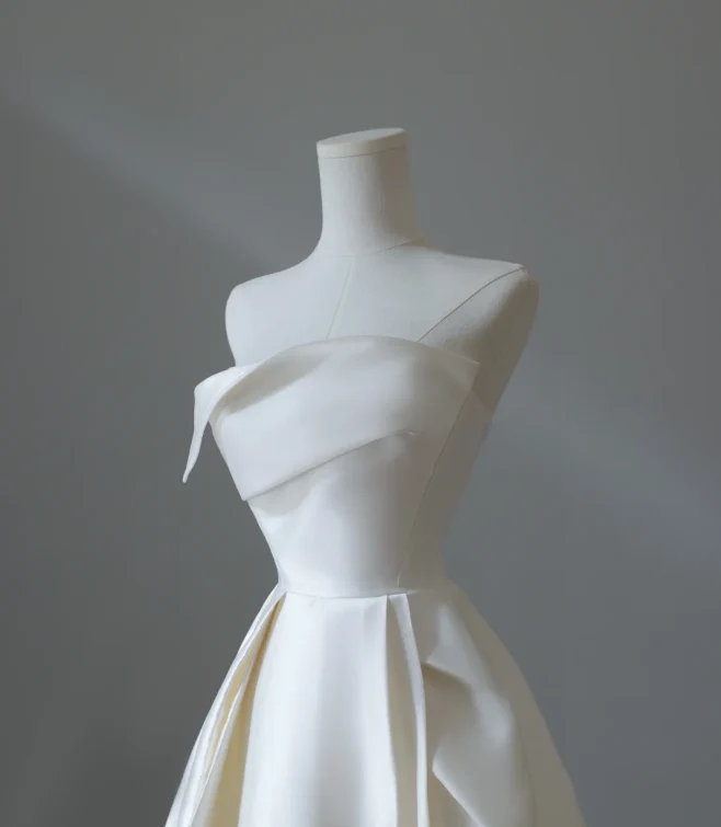 Simple and Elegant White Satin A-Line Wedding Dress P2571 - Image 2