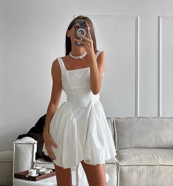 Simple Backless Strap Bow Mini Homecoming Dress P3198 - Image 3