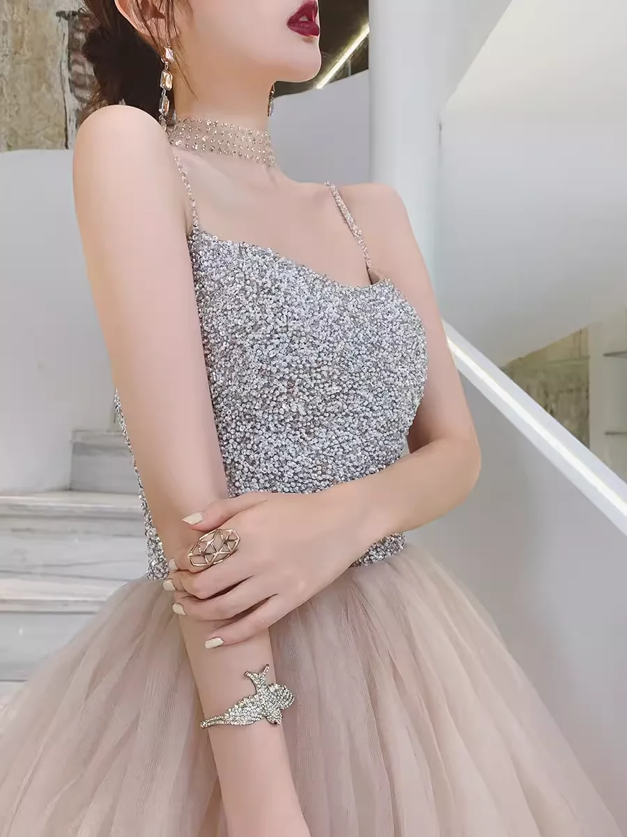 Simple Ball Gown Champagne Tulle Prom Dresses Evening Dress P2151 - Image 3