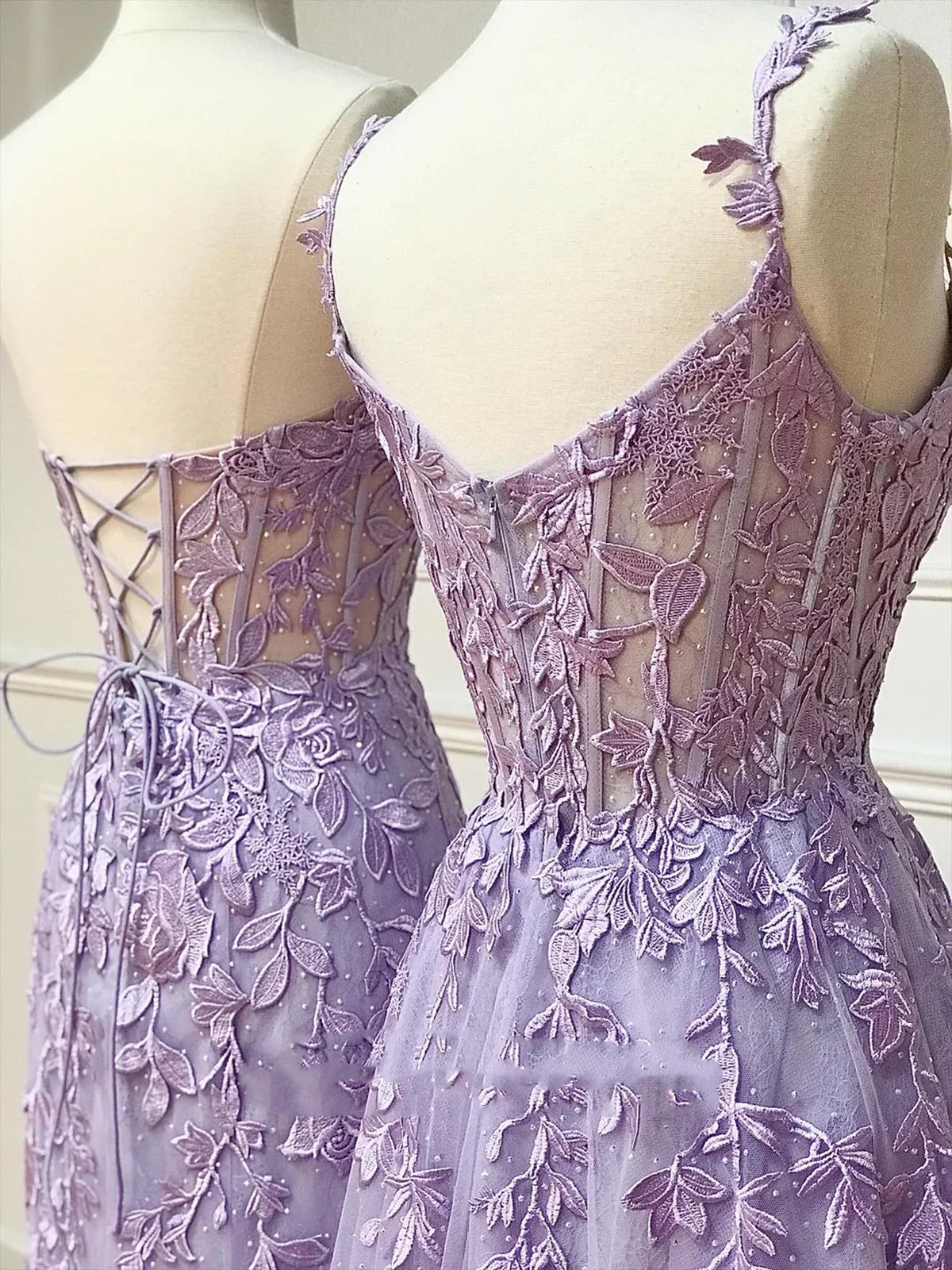 Simple Long Purple Lace Prom Dresses Evening Dress P2192 - Image 4