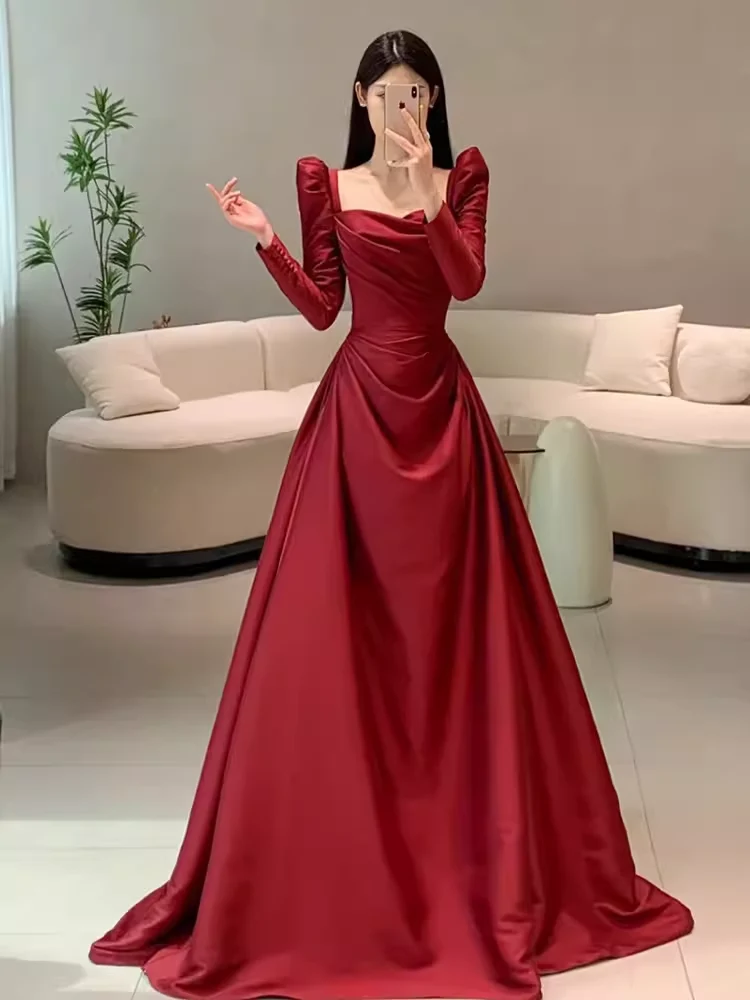 Simple Mermaid Long Sleeves Burgundy Floor Length Prom Dress P1708 - Image 3