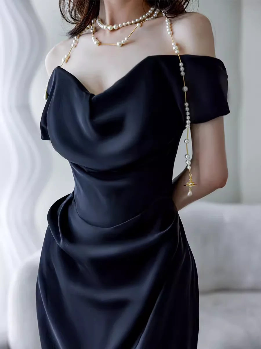 Simple Mermaid Off The Shoulder Black Prom Dresses Evening Dress P2064 - Image 3