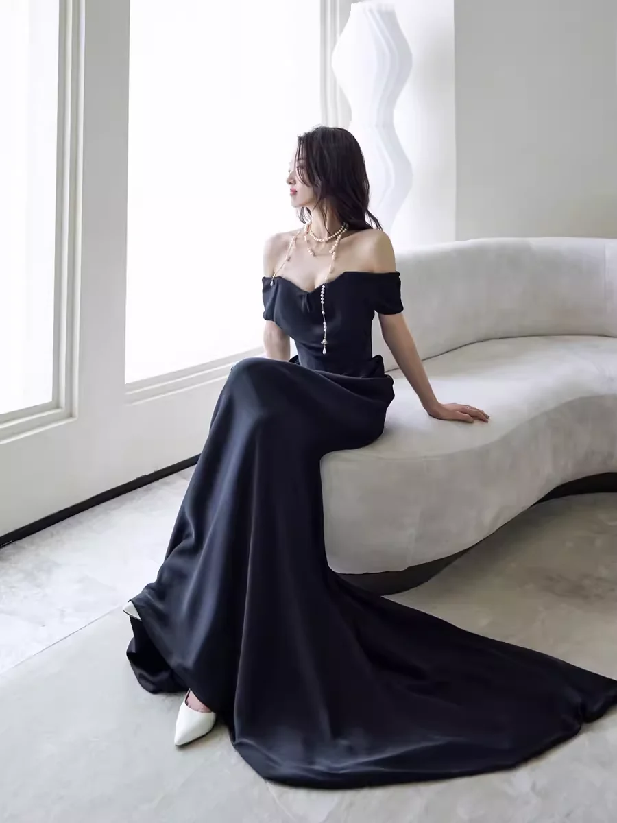 Simple Mermaid Off The Shoulder Black Prom Dresses Evening Dress P2064 - Image 4