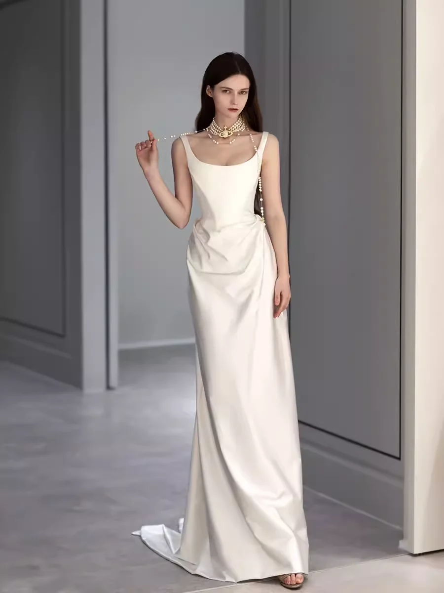 Simple Mermaid Off The Shoulder White Prom Dresses Evening Dress P2065 - Image 4
