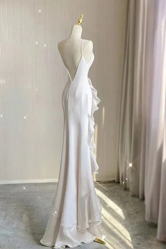 Simple Mermaid Prom Gown With Ruffles Spaghetti Straps Backless Prom Dress For Date P1847 - Image 9
