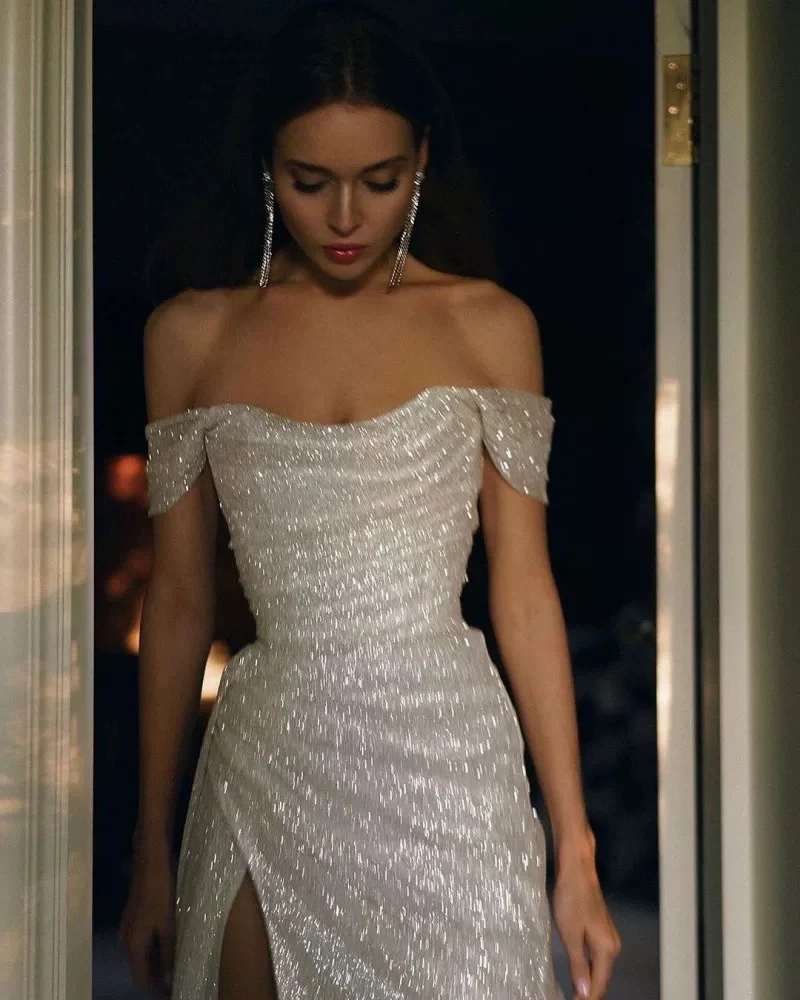 Simple Mermaid Strapless Floor Length Sleeveless Sequin Prom Dress P1166 - Image 4