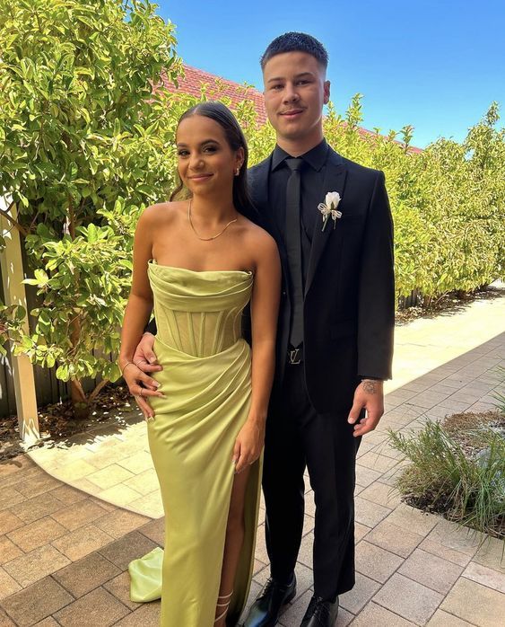 Simple Mermaid Strapless Green Slit Prom Dresses 22th Birthday Outfit P1979 - Image 3