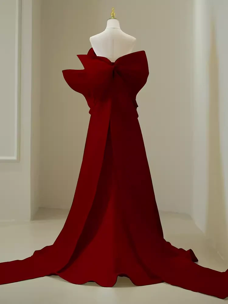 Simple Mermaid Strapless Long Red Prom Dress Evening Dress P1365 - Image 3