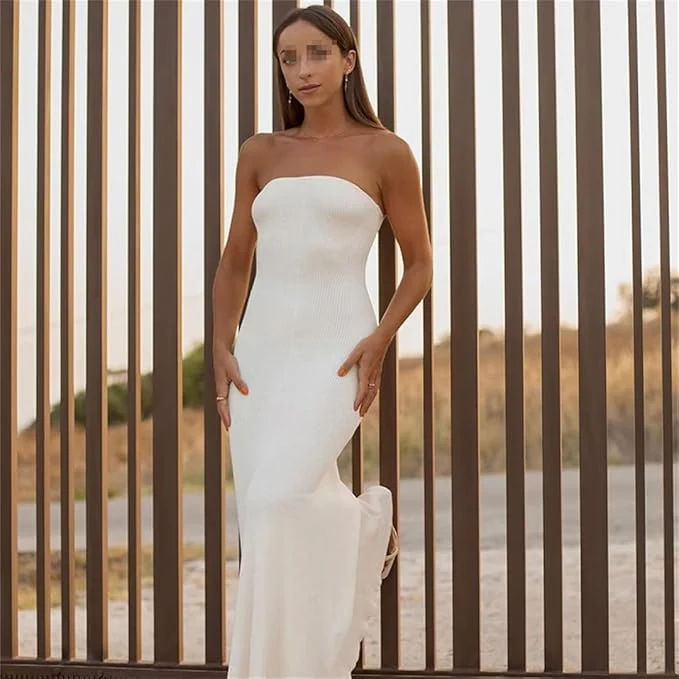 Simple Mermaid Strapless White Prom Dress 21st Birthday Outfit P670 - Image 4