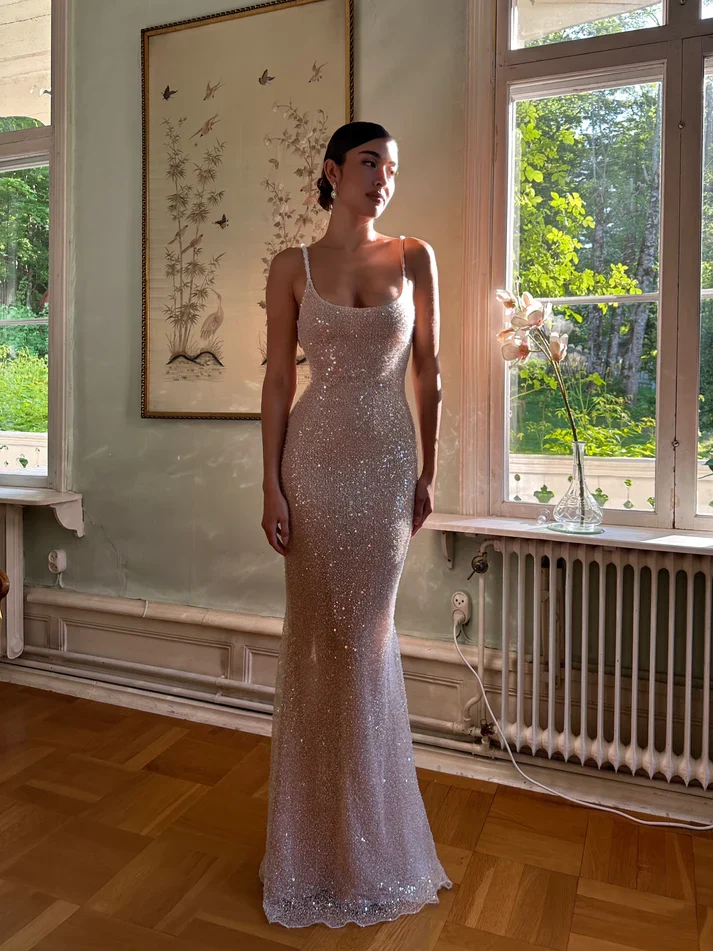 Simple Mermaid Straps Sequin Prom Dresses Maxi Dress 22th Birthday Outfits P652 - Image 2