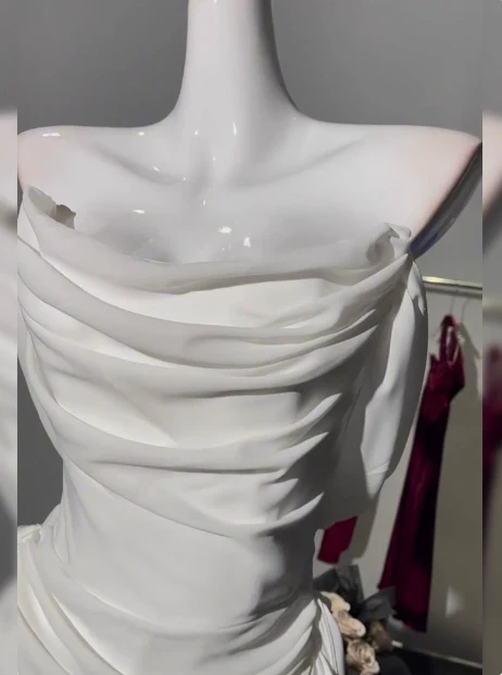 Simple Off The Shoulder Pleated Chiffon White 17th Birthday Homecoming Dress P3906 - Image 4