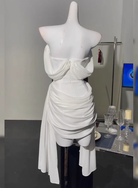 Simple Off The Shoulder Pleated Chiffon White 17th Birthday Homecoming Dress P3906 - Image 6