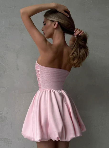 Simple One-shoulder Tube Top Satin Flower Bud Birthday Dress Homecoming Dress P3682 - Image 5