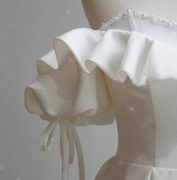 Simple satin off-shoulder A-line floor-length wedding dress P2652 - Image 2
