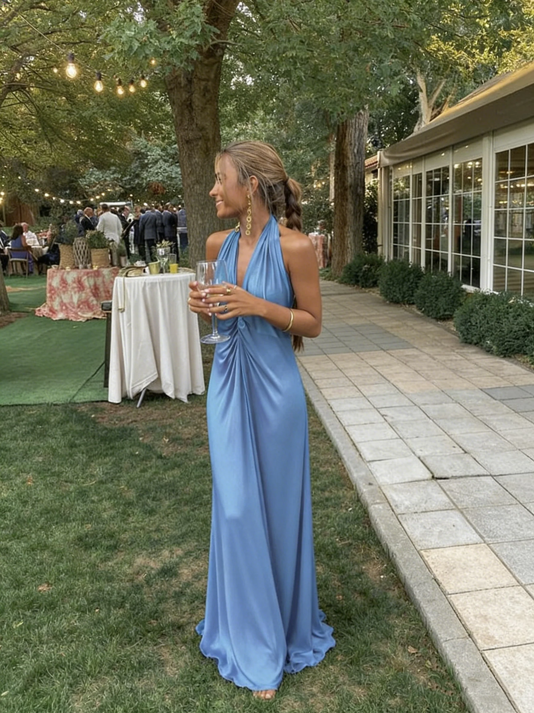 Simple Sheath Blue V Neckline Long Prom Dresses Evening Dress P2000 - Image 3