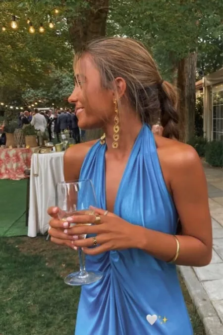 Simple Sheath Blue V Neckline Long Prom Dresses Evening Dress P2000 - Image 4