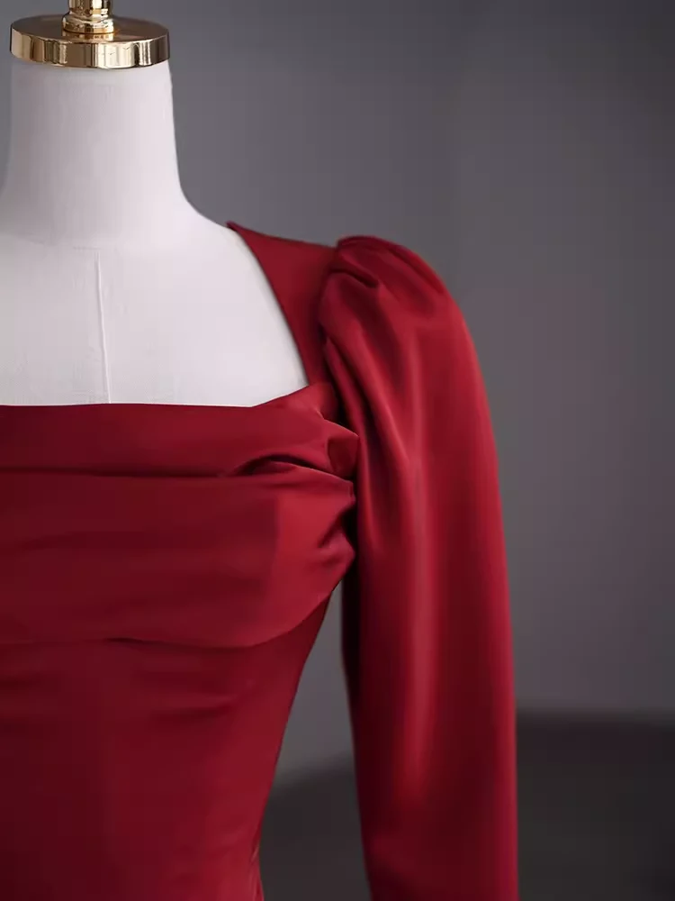 Simple Sheath Long Sleeves Red Prom Dress Evening Dress P1364 - Image 5