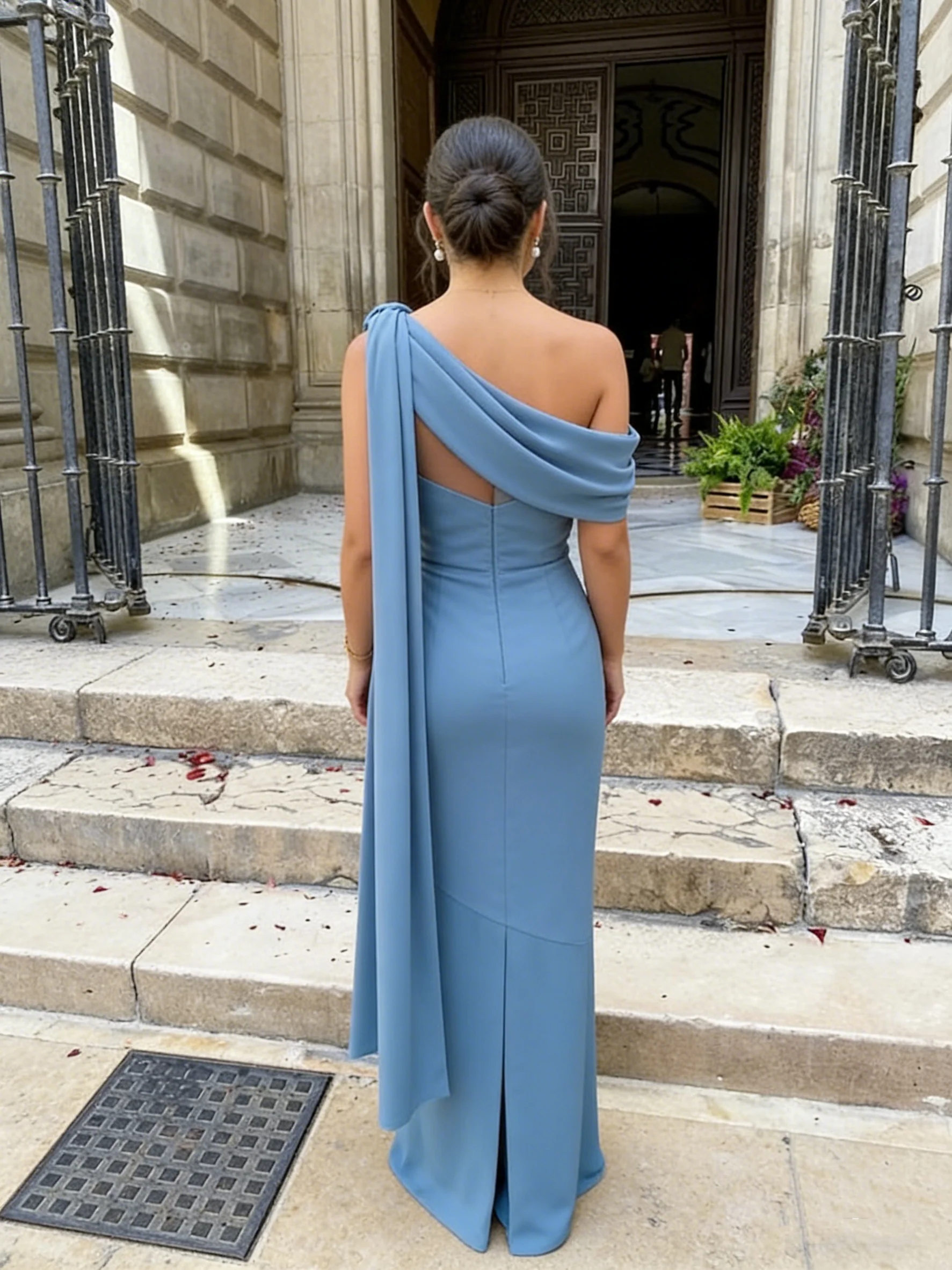 Simple Sheath One Shoulder Blue Long Prom Dresses Evening Dress P2002 - Image 2