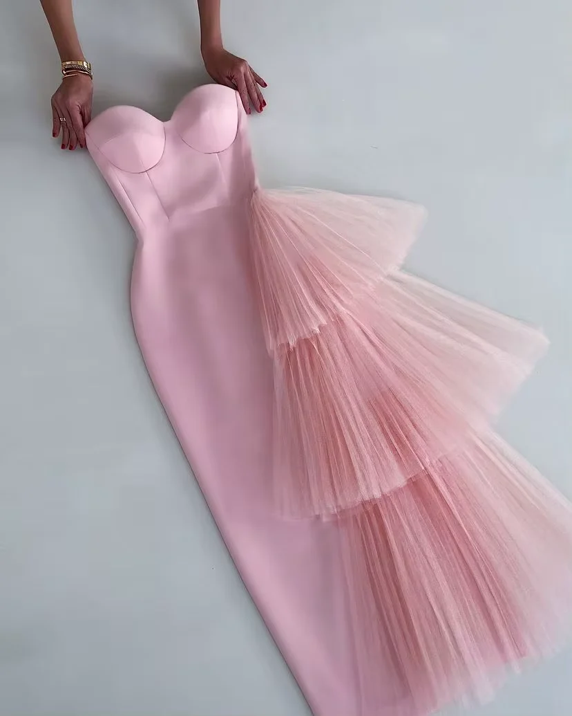 Simple Sheath Sweetheart Pink Long Prom Dresses P1829 - Image 2