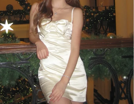 Simple sling white bow slim fit hip satin homecoming dress P3181 - Image 2