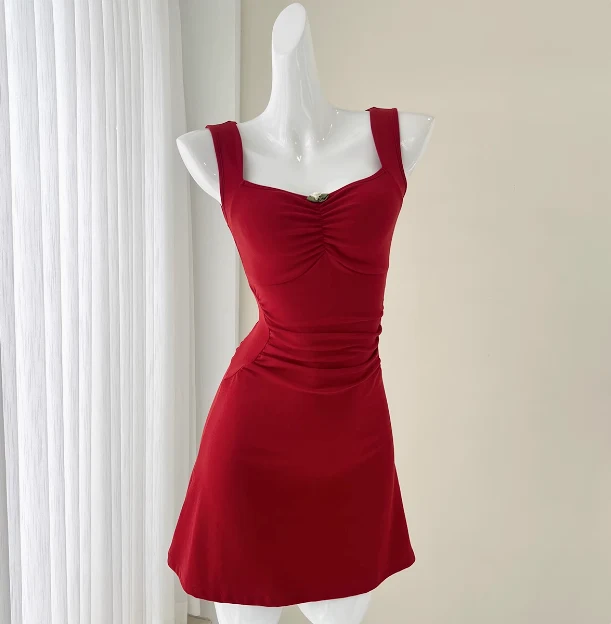 Simple Square Neck Sleeveless Suspenders Slim Fit 17th Birthday Homecoming Dress P3540
