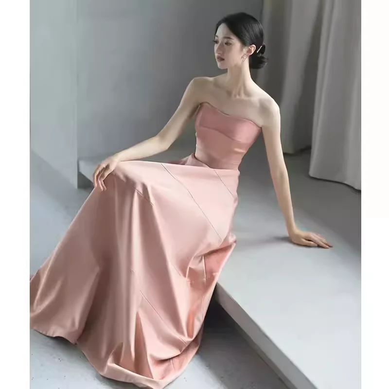 Simple Strapless Pink Long Prom Dress P1368 - Image 2