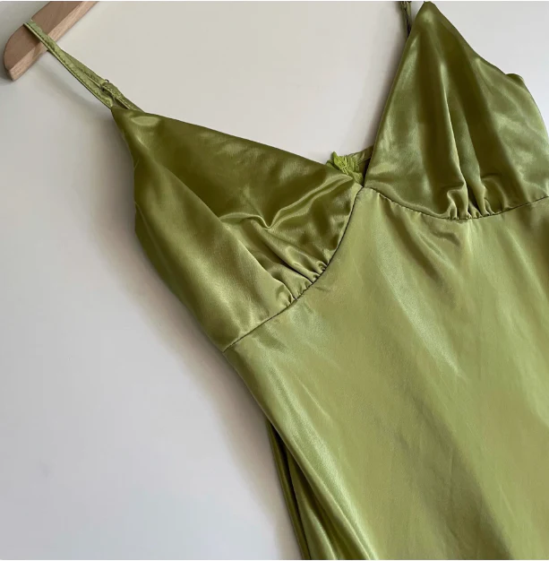 Simple V-neck Strap Satin Green Prom Dress P3401 - Image 5
